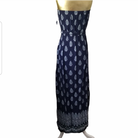 NWT Boho Maxi Dress Navy Floral Print with Side Slit Strapless Maxi Dres… - Picture 7 of 11